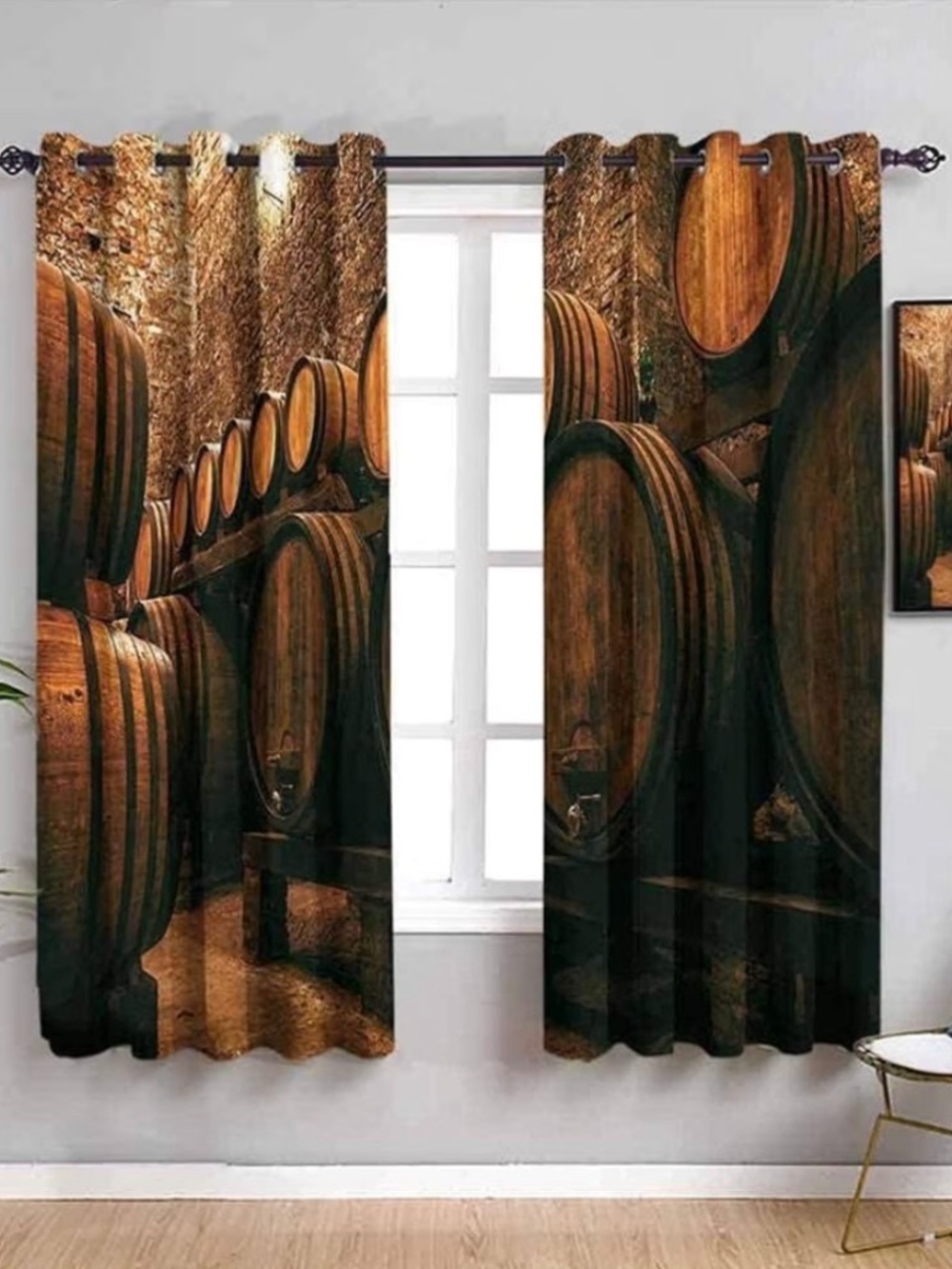 3D Digital Wine Barrel Blackout Curtains 92X72